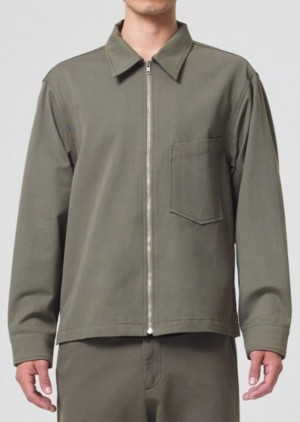 Chemises Agolde Atlas Zip Shirt Homme Moss | OLCUM-1890