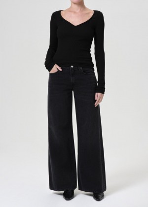 Denim Agolde Clara Low Rise Baggy Flare Femme Mascara | JCZSH-0732