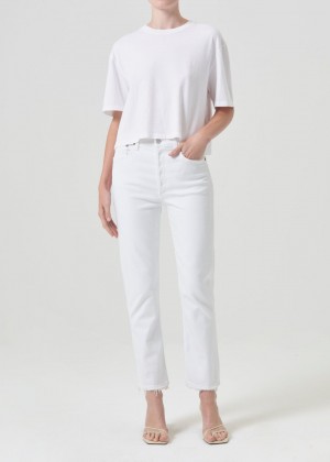 Denim Agolde Riley High Rise Straight Crop Stretch Femme Blanche | GVNPU-7930