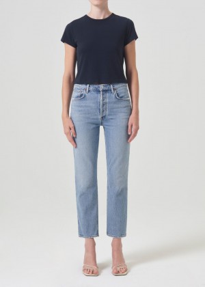 Denim Agolde Riley High Rise Straight Crop Stretch Femme Hassle | AWNLZ-3429
