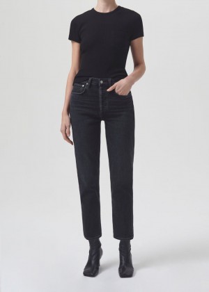 Denim Agolde Riley High Rise Straight Crop Stretch Femme Panoramic | IZKDV-7498