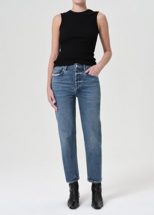 Denim Agolde Riley High Rise Straight Crop Stretch Femme Moor | TXRPM-7085