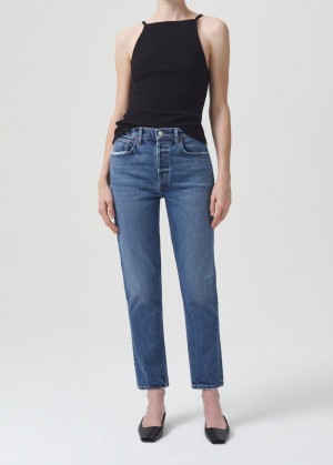 Denim Agolde Riley Long High Rise Straight Stretch Femme Moor | NXHEP-9412