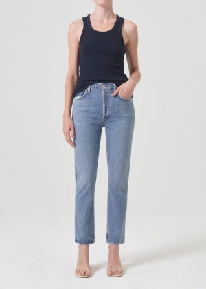 Denim Agolde Riley Long High Rise Straight Stretch Femme Quiver | XYPGL-4561