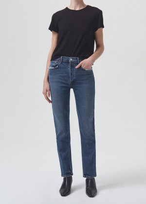 Denim Agolde Riley Long High Rise Straight Stretch Femme Pose | DSQZL-0349