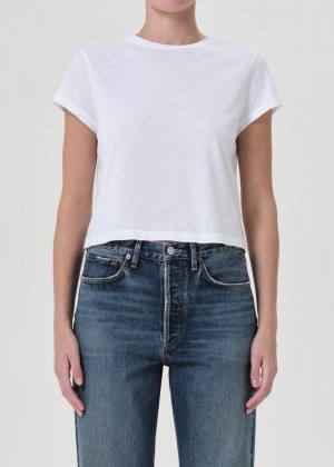 Hauts Agolde Adine Shrunken Tee Femme Blanche | CYHSQ-1893