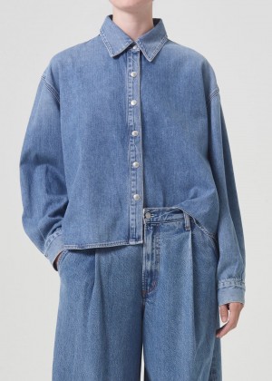 Hauts Agolde Aiden High Low Shirt Femme Shout | KVMCU-8407
