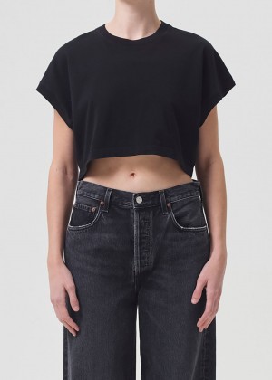 Hauts Agolde Aiden Tee Femme Noir | JLXQO-2198
