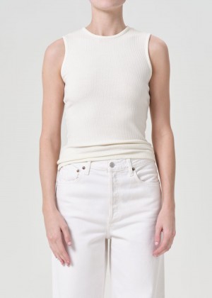 Hauts Agolde Binx Tank Femme Oat Milk | NSPQI-6841