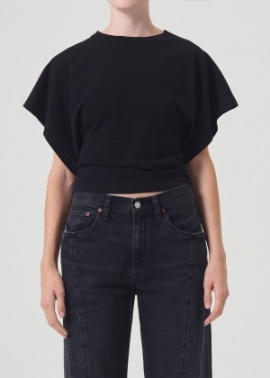 Hauts Agolde Britt Tee Femme Noir | YRJCN-9852