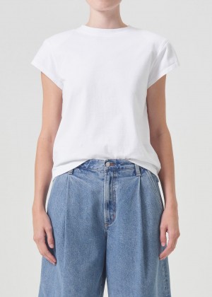 Hauts Agolde Bryce Shoulder Pad Tee Femme Blanche | NPVTR-7264