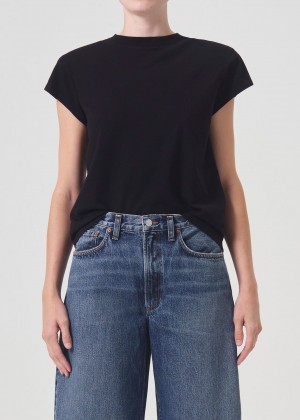 Hauts Agolde Bryce Shoulder Pad Tee Femme Noir | ZAMQH-7392