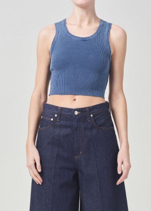 Hauts Agolde Cropped Poppy Tank Femme Indigo | LDKHN-4256