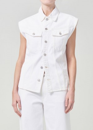 Hauts Agolde Evan Shirt Femme Milkshake | TWPSA-8164