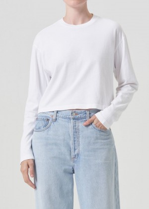 Hauts Agolde Mason Crop Tee Femme Blanche | INKZF-2318