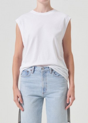 Hauts Agolde Raya Muscle Tee Femme Blanche | TKUFV-9832