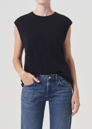 Hauts Agolde Raya Muscle Tee Femme Noir | EJPWT-0541