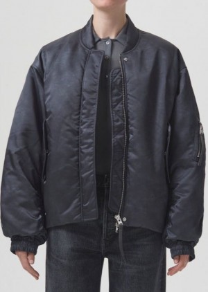 Vestes Agolde Shoreditch Ski Club Nisa Bomber Jacket Femme Slate | GNVIA-5260