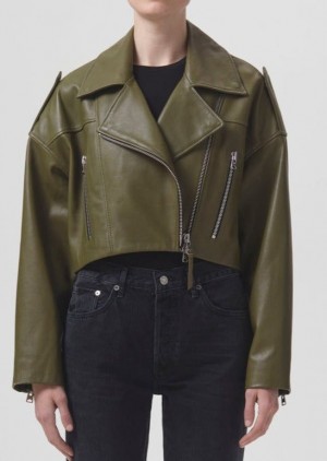 Vestes Agolde Shoreditch Ski Club Remi Leather Biker Jacket Femme Grass | BRDHG-4512