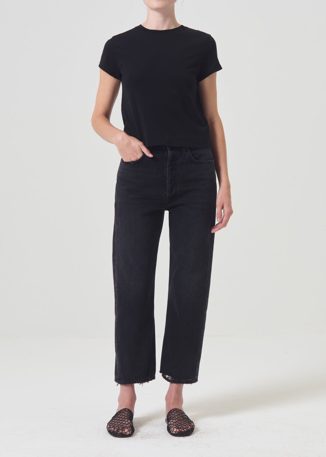 Denim Agolde 90\'s Crop Mid Rise Straight Femme Tar | EZJUB-9285