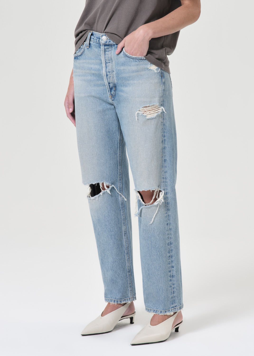 Denim Agolde 90's Mid Rise Straight Femme Threadbare | LMIHA-4529