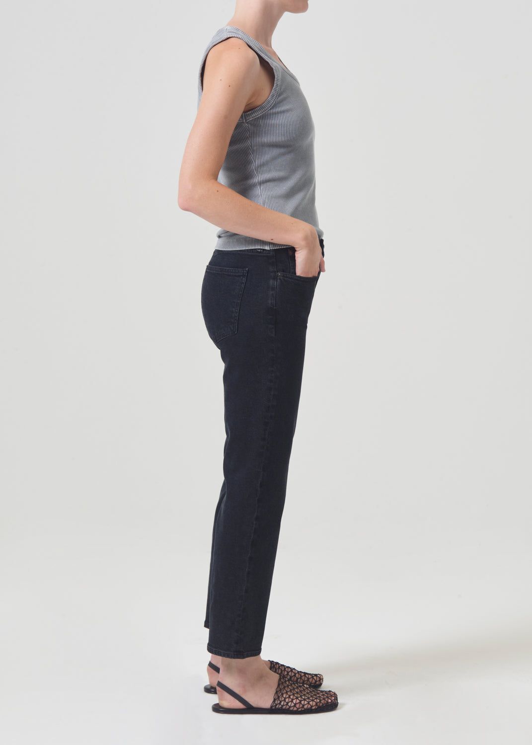 Denim Agolde Kye Mid Rise Straight Crop STRETCH Femme Pepper | YFEWJ-7021