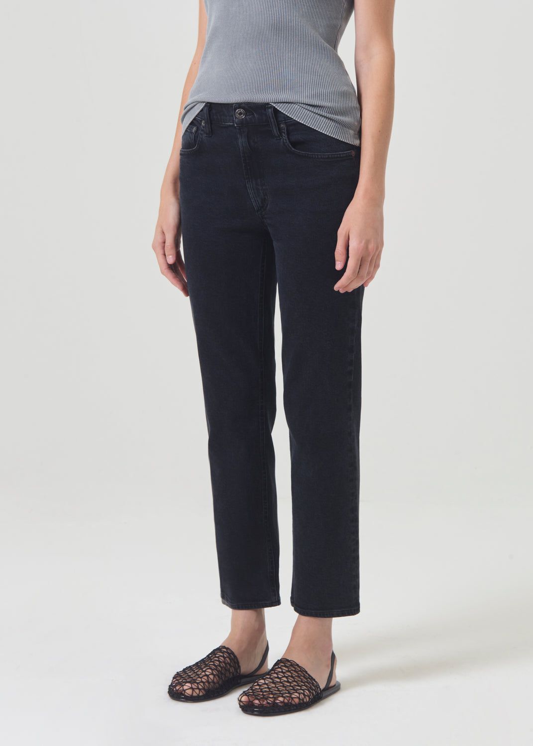 Denim Agolde Kye Mid Rise Straight Crop STRETCH Femme Pepper | YFEWJ-7021