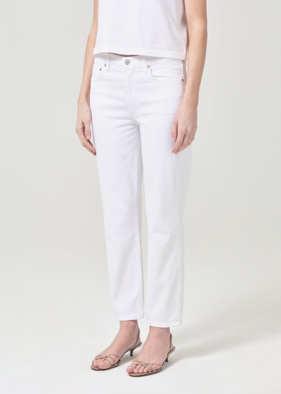 Denim Agolde Kye Mid Rise Straight Crop STRETCH Femme Blanche | FNVDO-4528