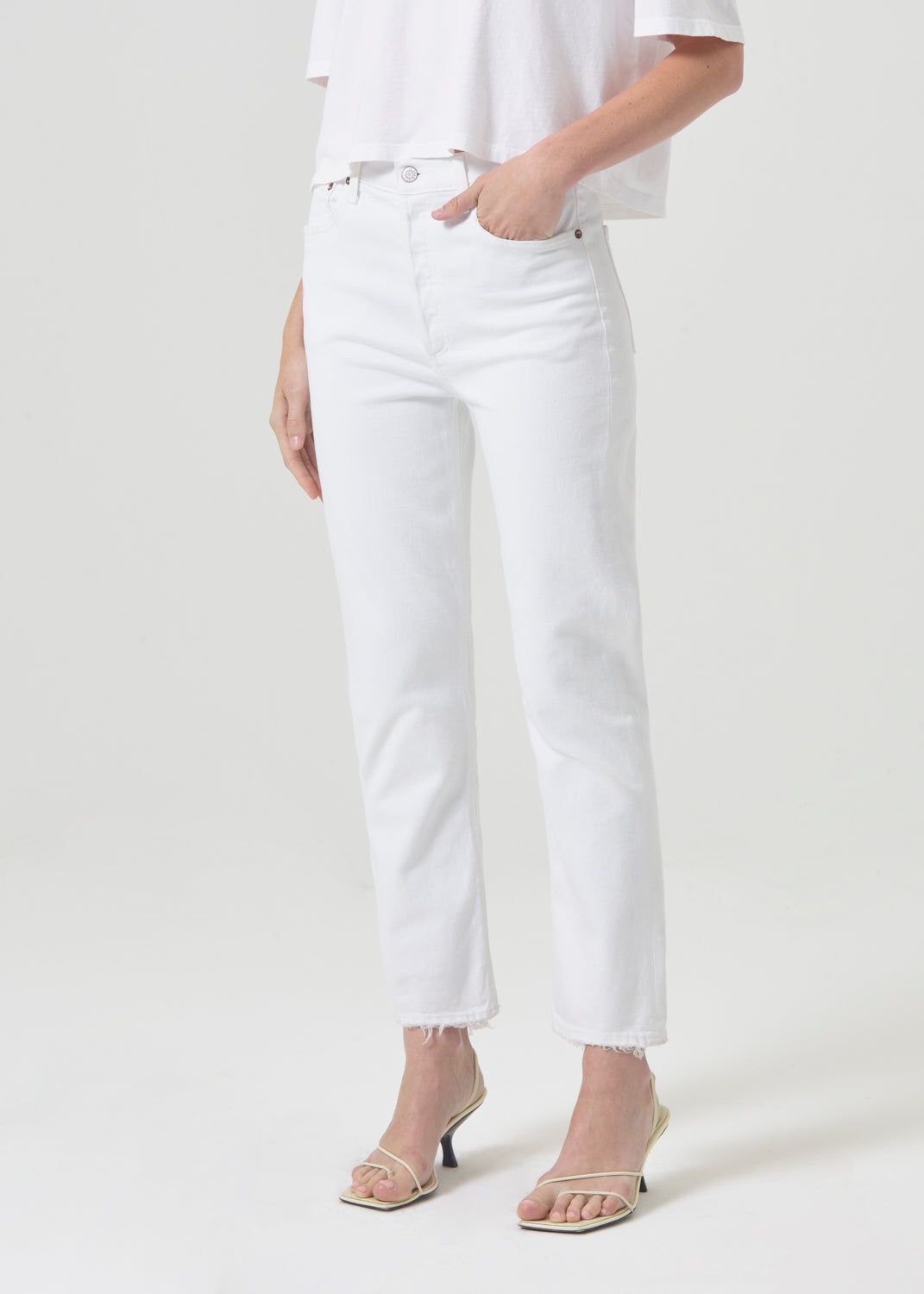 Denim Agolde Riley High Rise Straight Crop Stretch Femme Blanche | GVNPU-7930