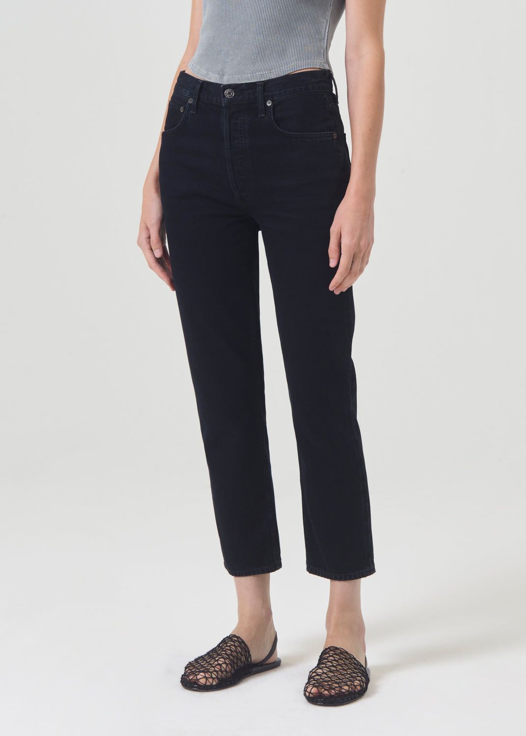 Denim Agolde Riley High Rise Straight Crop Femme Crushed | LXMRG-7653