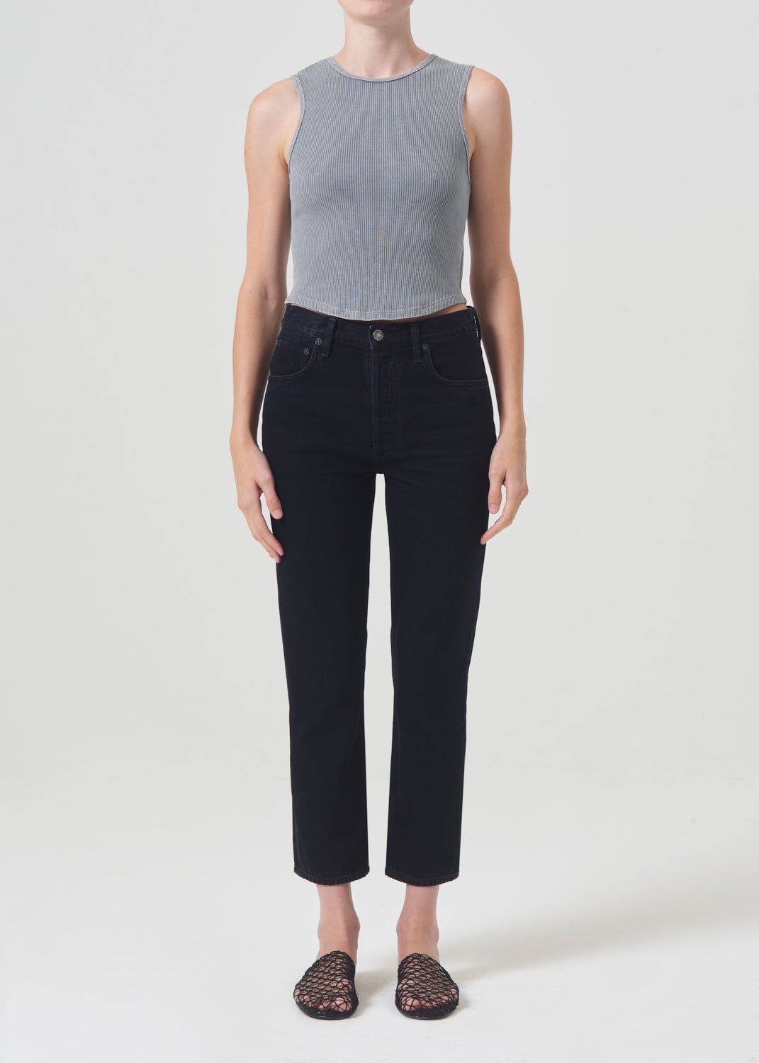 Denim Agolde Riley High Rise Straight Crop Femme Crushed | LXMRG-7653