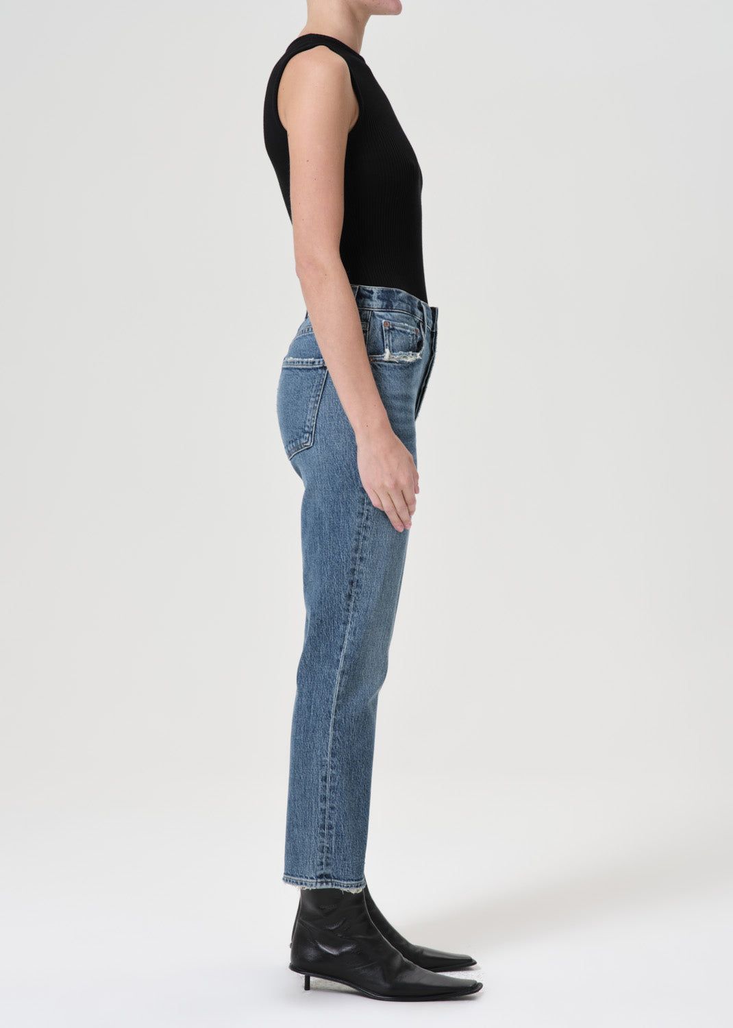 Denim Agolde Riley High Rise Straight Crop Stretch Femme Moor | TXRPM-7085
