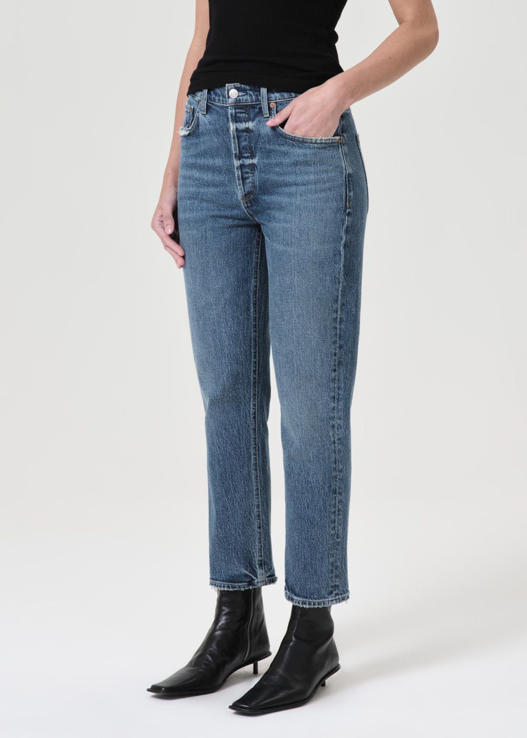 Denim Agolde Riley High Rise Straight Crop Stretch Femme Moor | TXRPM-7085