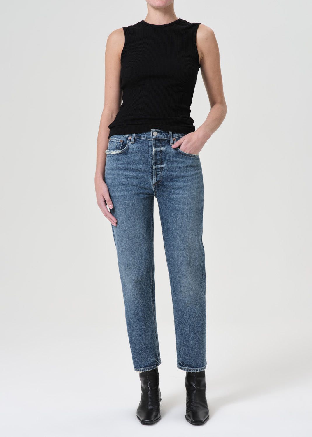 Denim Agolde Riley High Rise Straight Crop Stretch Femme Moor | TXRPM-7085