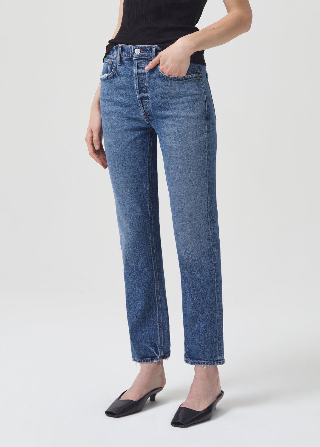 Denim Agolde Riley Long High Rise Straight Stretch Femme Moor | NXHEP-9412