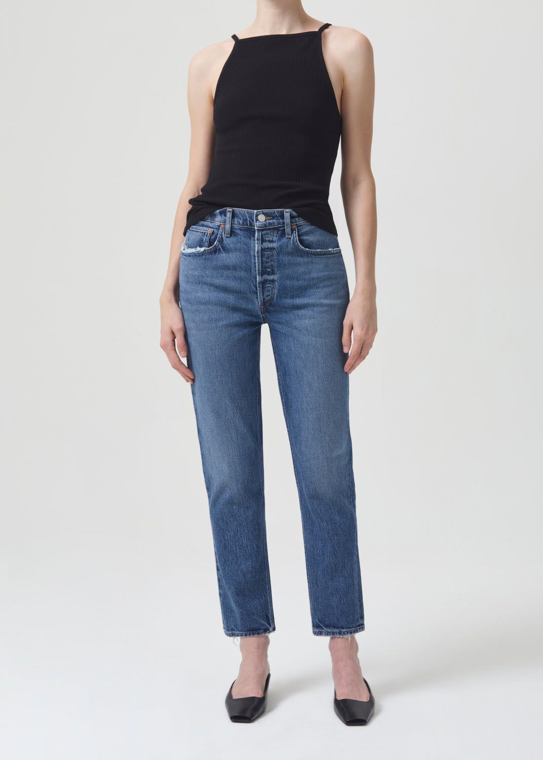 Denim Agolde Riley Long High Rise Straight Stretch Femme Moor | NXHEP-9412
