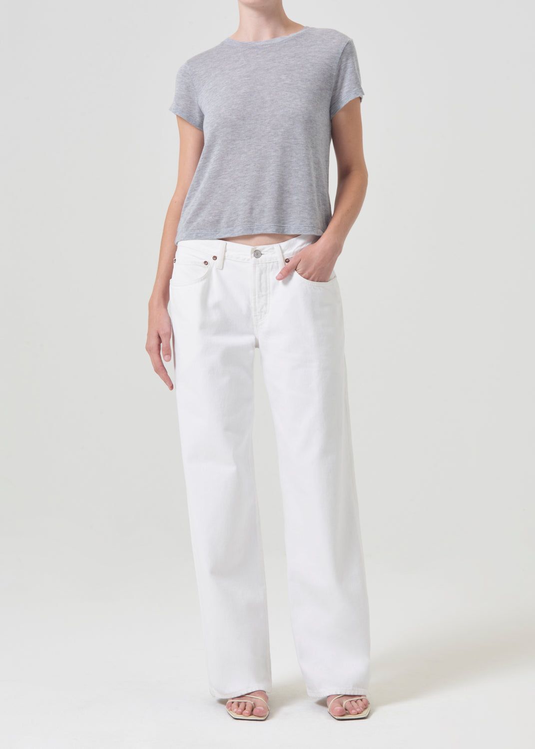Hauts Agolde Adine Shrunken Tee Femme Grise | TQGYS-4301