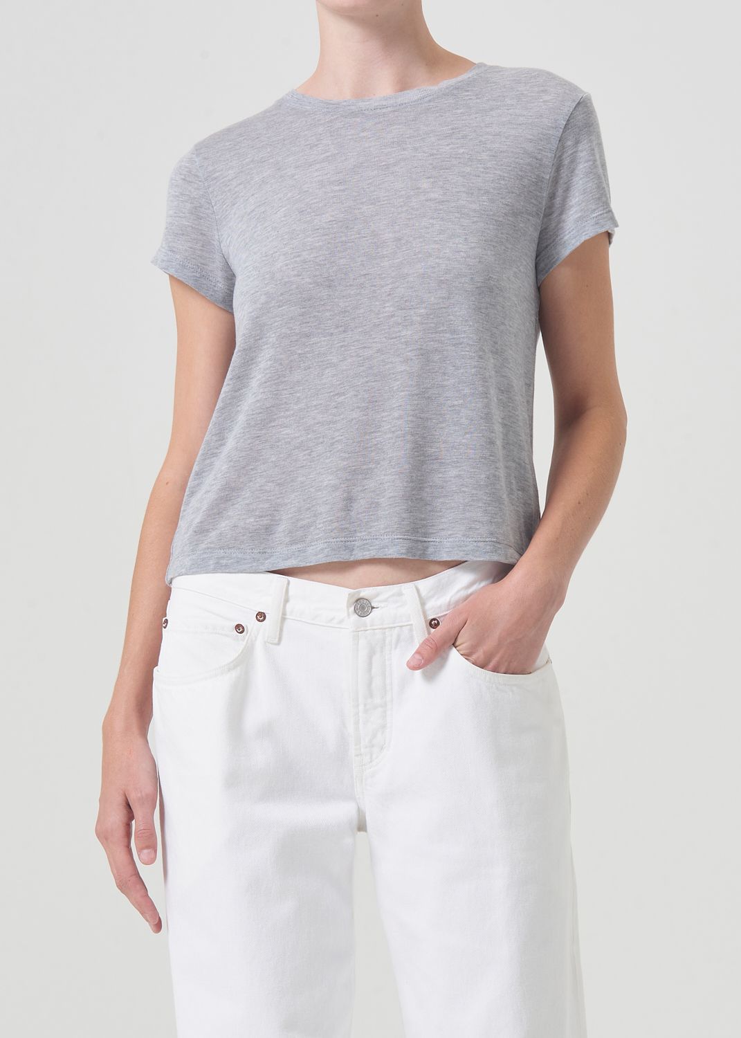 Hauts Agolde Adine Shrunken Tee Femme Grise | TQGYS-4301