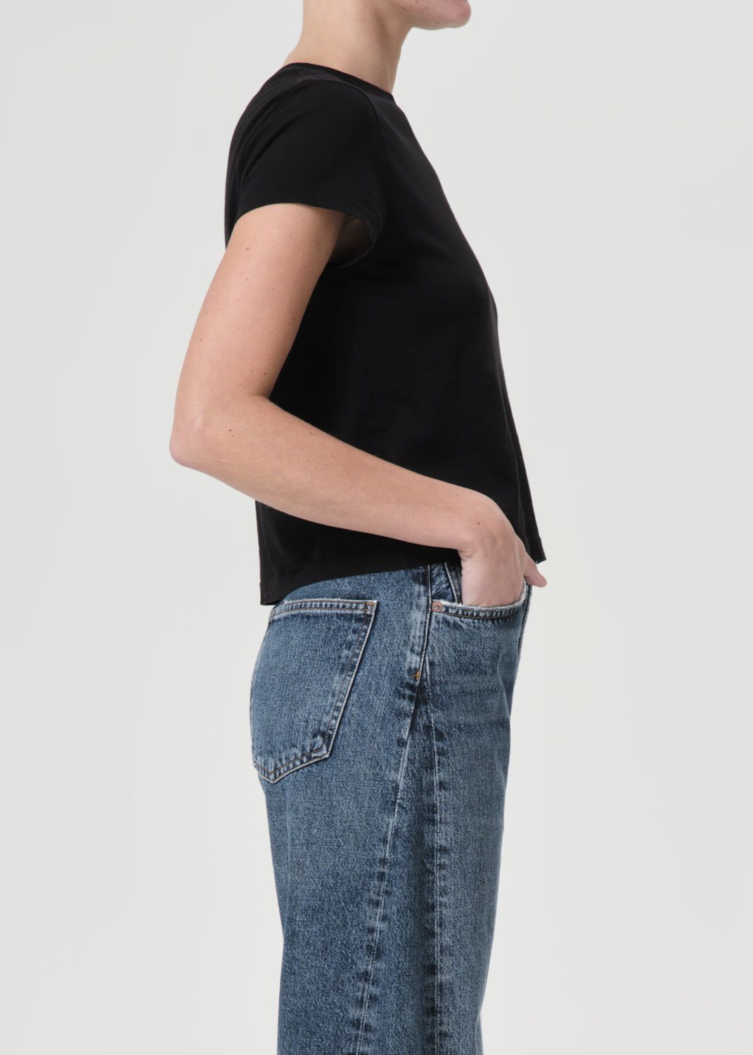 Hauts Agolde Adine Shrunken Tee Femme Noir | EPNKI-4379