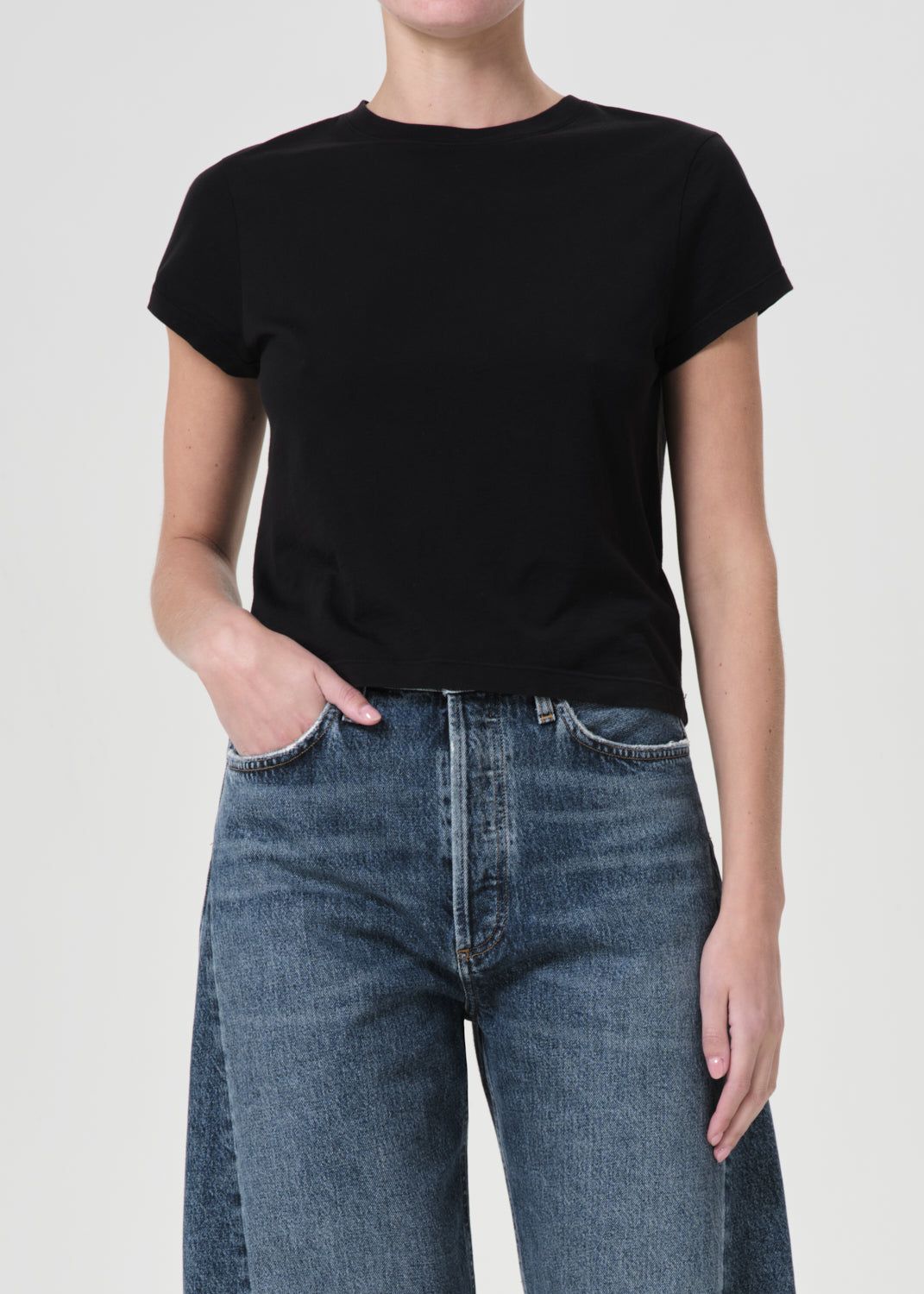 Hauts Agolde Adine Shrunken Tee Femme Noir | EPNKI-4379