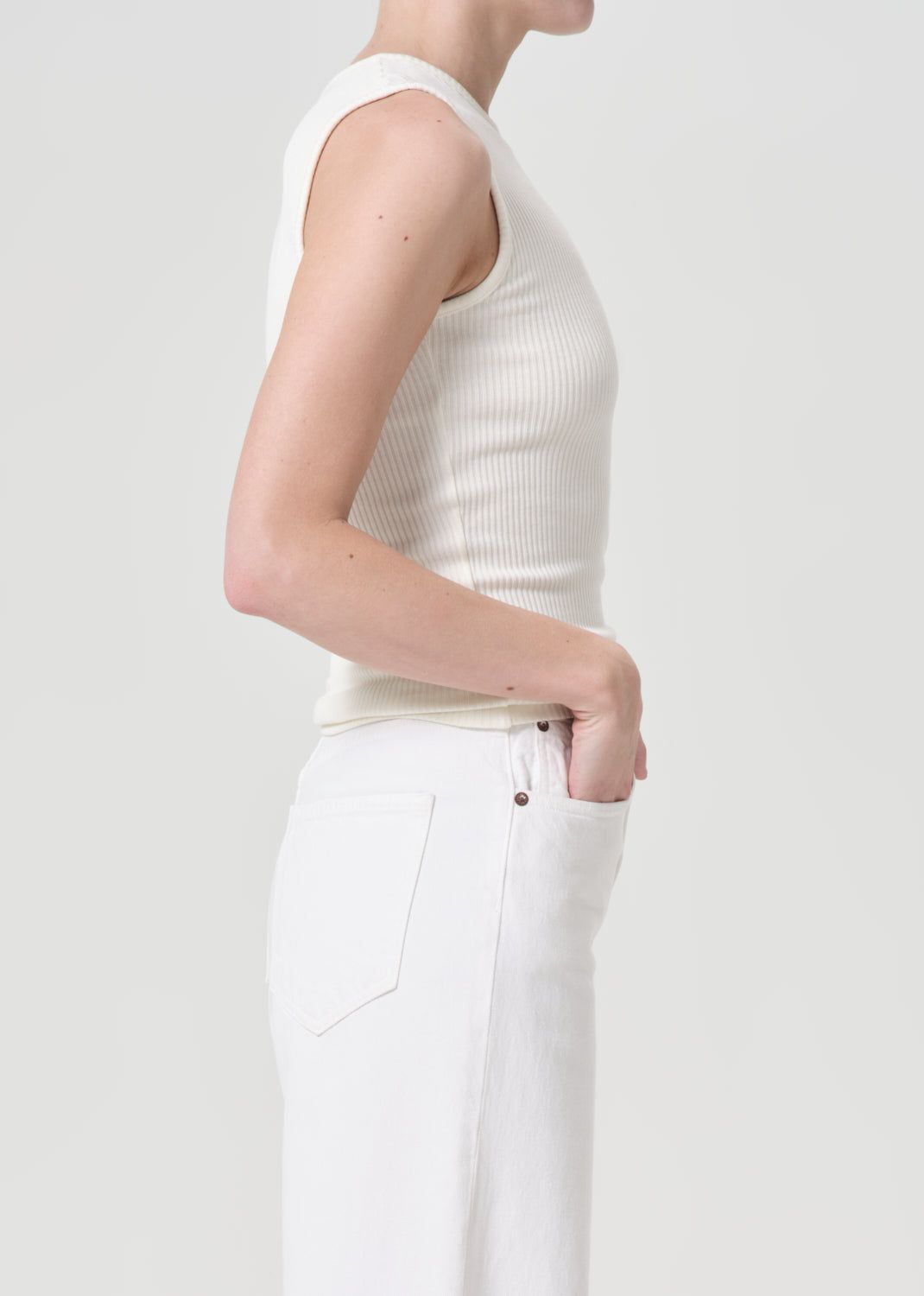 Hauts Agolde Binx Tank Femme Oat Milk | NSPQI-6841