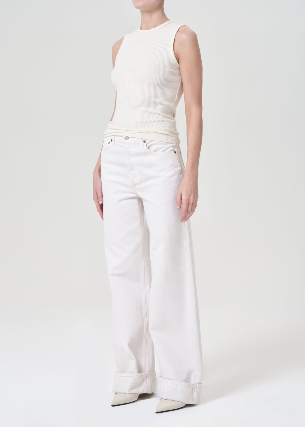 Hauts Agolde Binx Tank Femme Oat Milk | NSPQI-6841