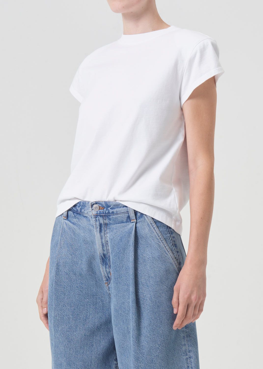 Hauts Agolde Bryce Shoulder Pad Tee Femme Blanche | NPVTR-7264