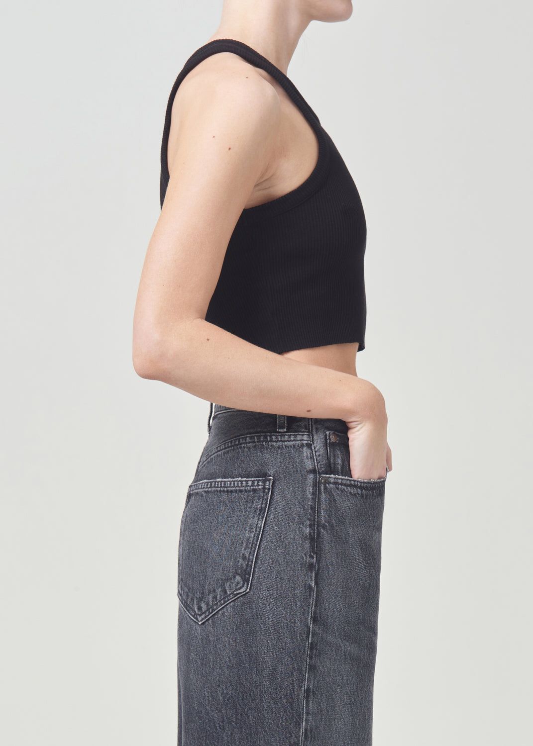 Hauts Agolde Cropped Bailey Tank Femme Noir | KWUDN-9536
