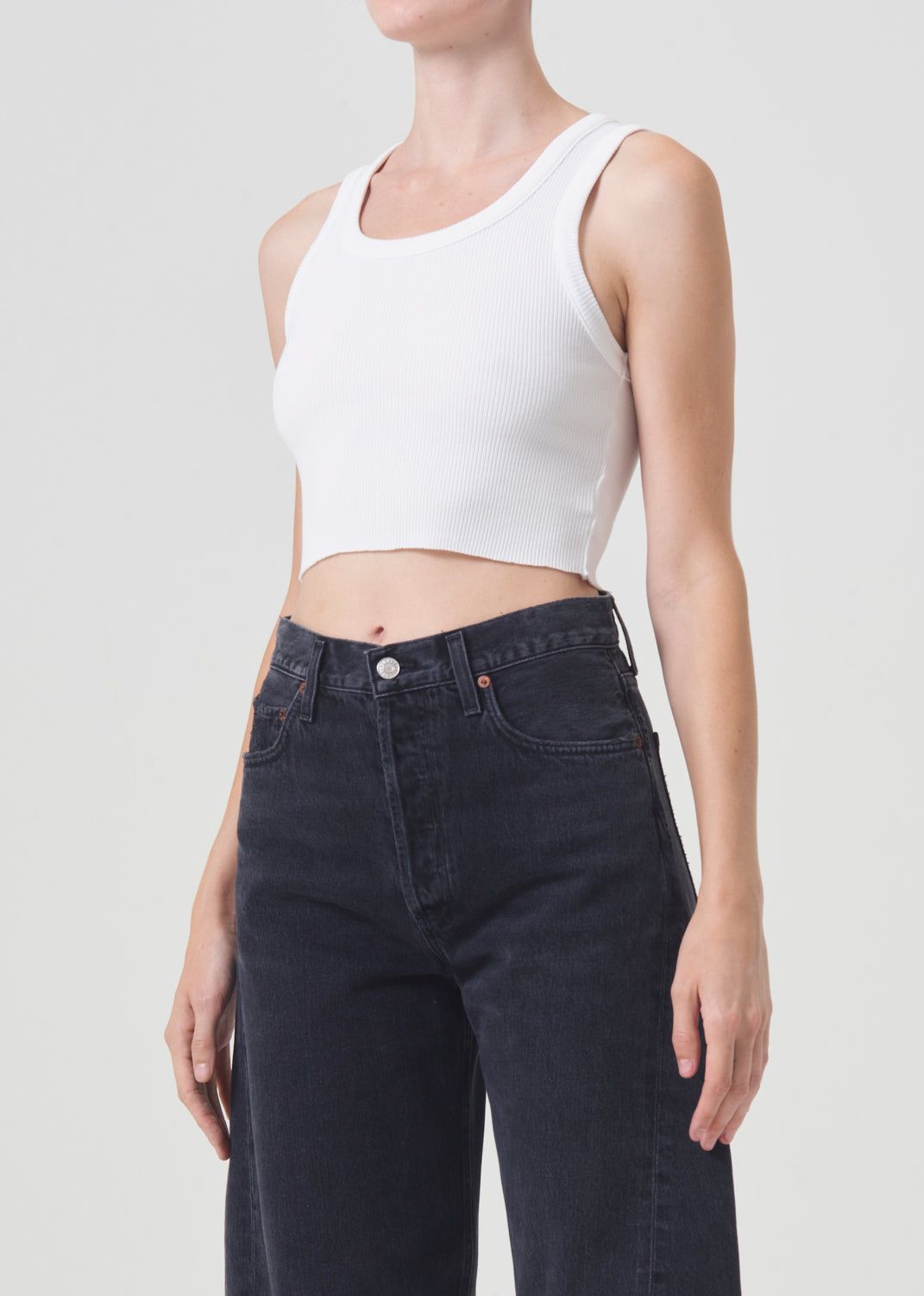 Hauts Agolde Cropped Poppy Tank Femme Blanche | GRUSK-7805