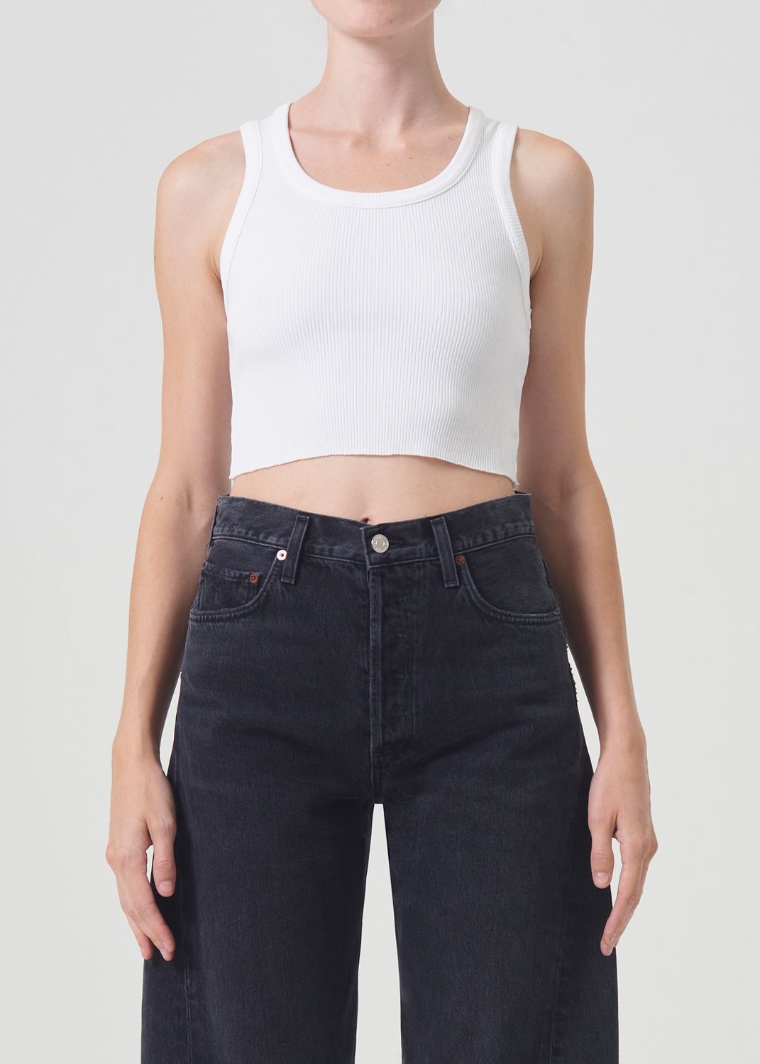 Hauts Agolde Cropped Poppy Tank Femme Blanche | GRUSK-7805