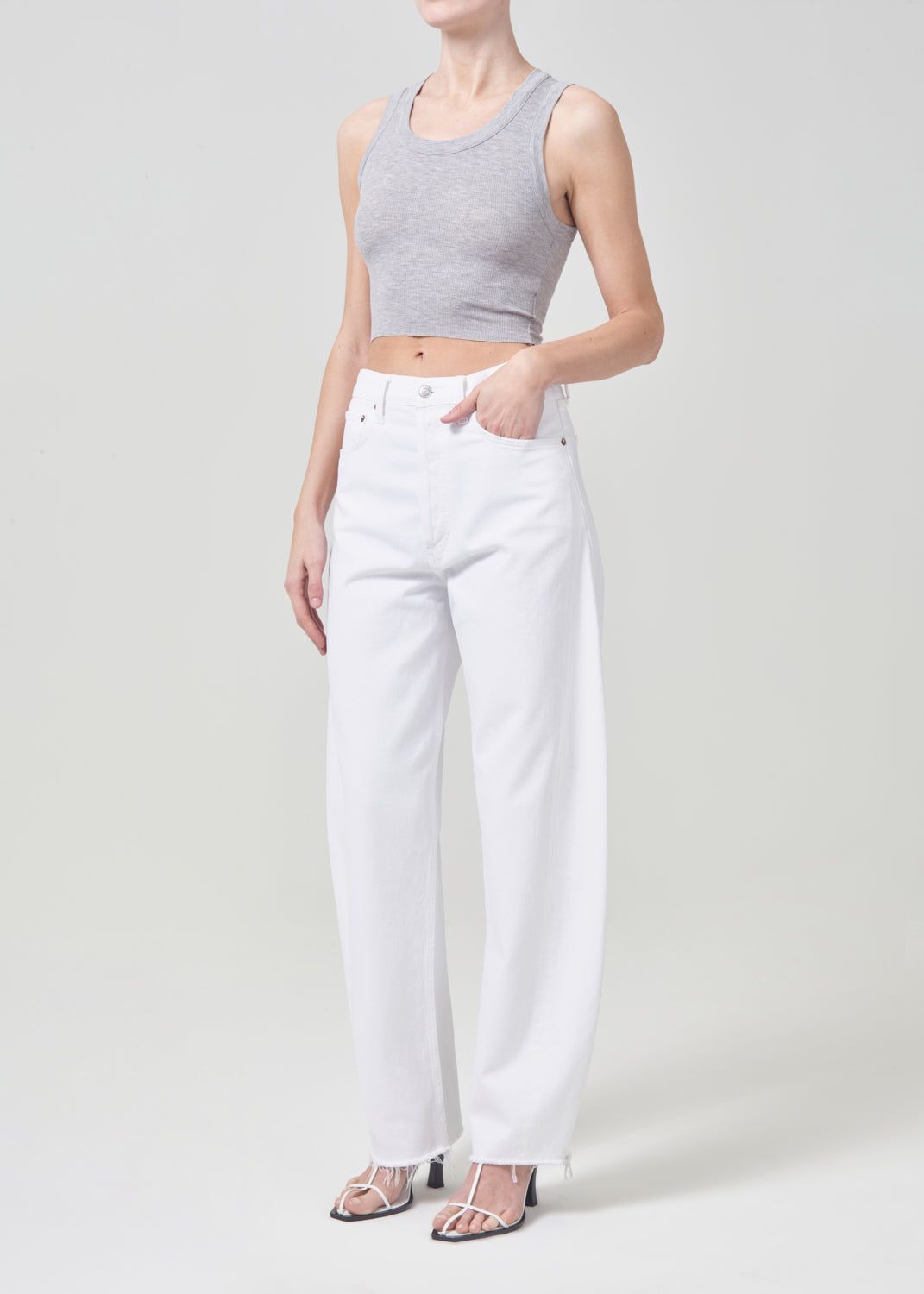 Hauts Agolde Cropped Poppy Tank Femme Grise | FXEJS-7035