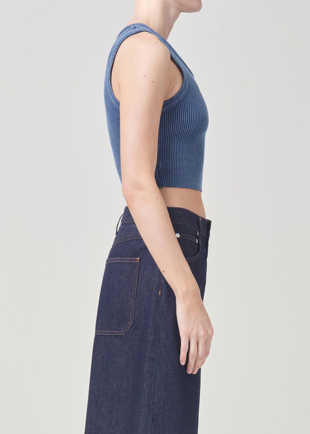 Hauts Agolde Cropped Poppy Tank Femme Indigo | LDKHN-4256