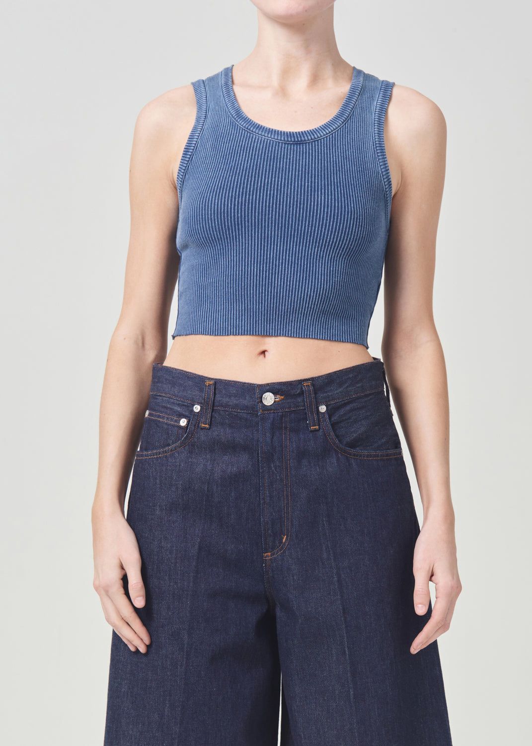 Hauts Agolde Cropped Poppy Tank Femme Indigo | LDKHN-4256