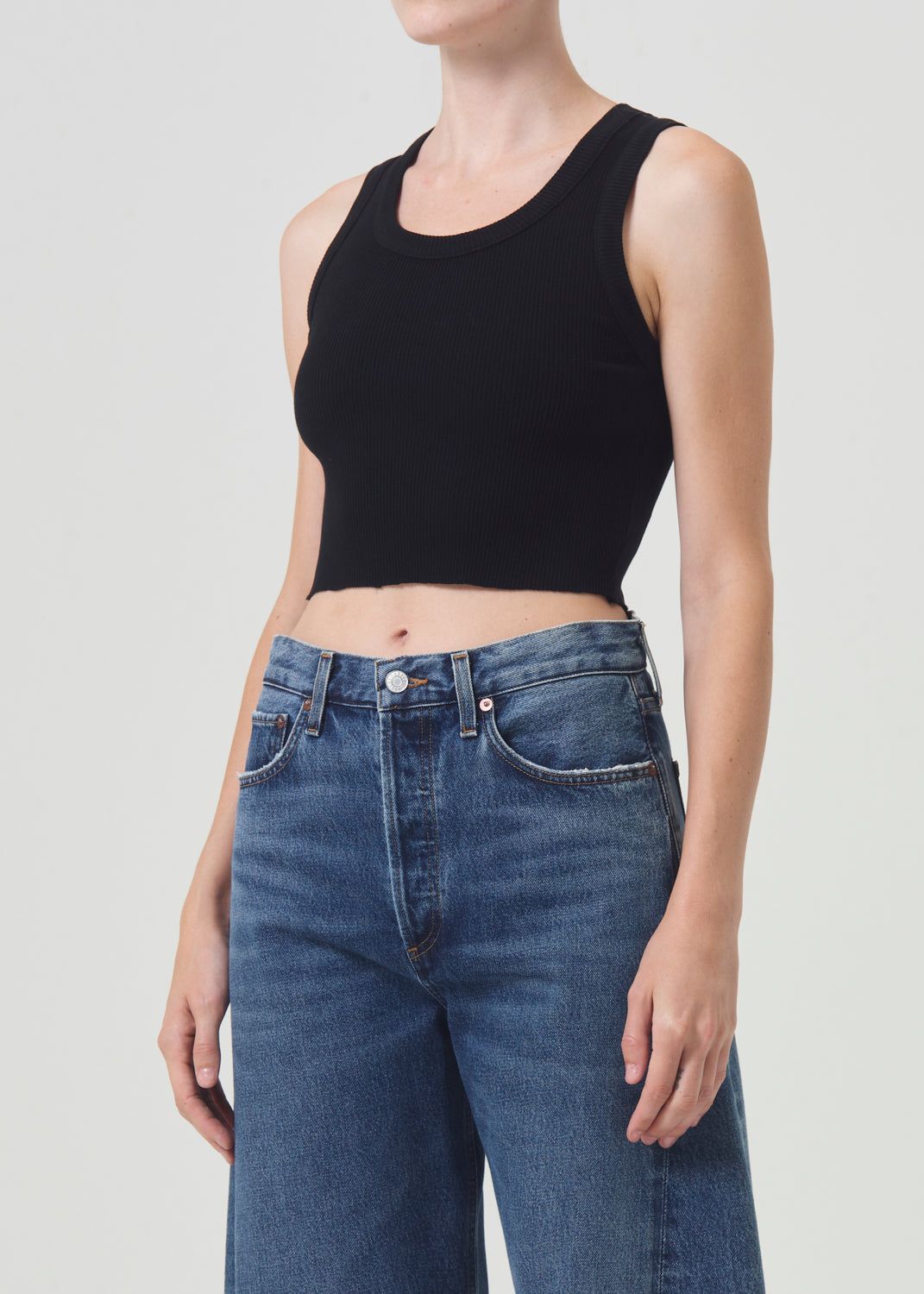 Hauts Agolde Cropped Poppy Tank Femme Noir | LIXSV-2614